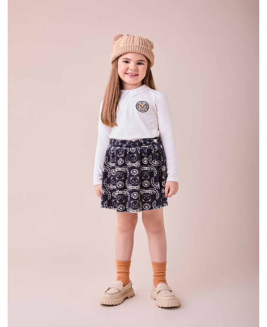 Conjunto ML Blusa Branca e Saia com ursinhos