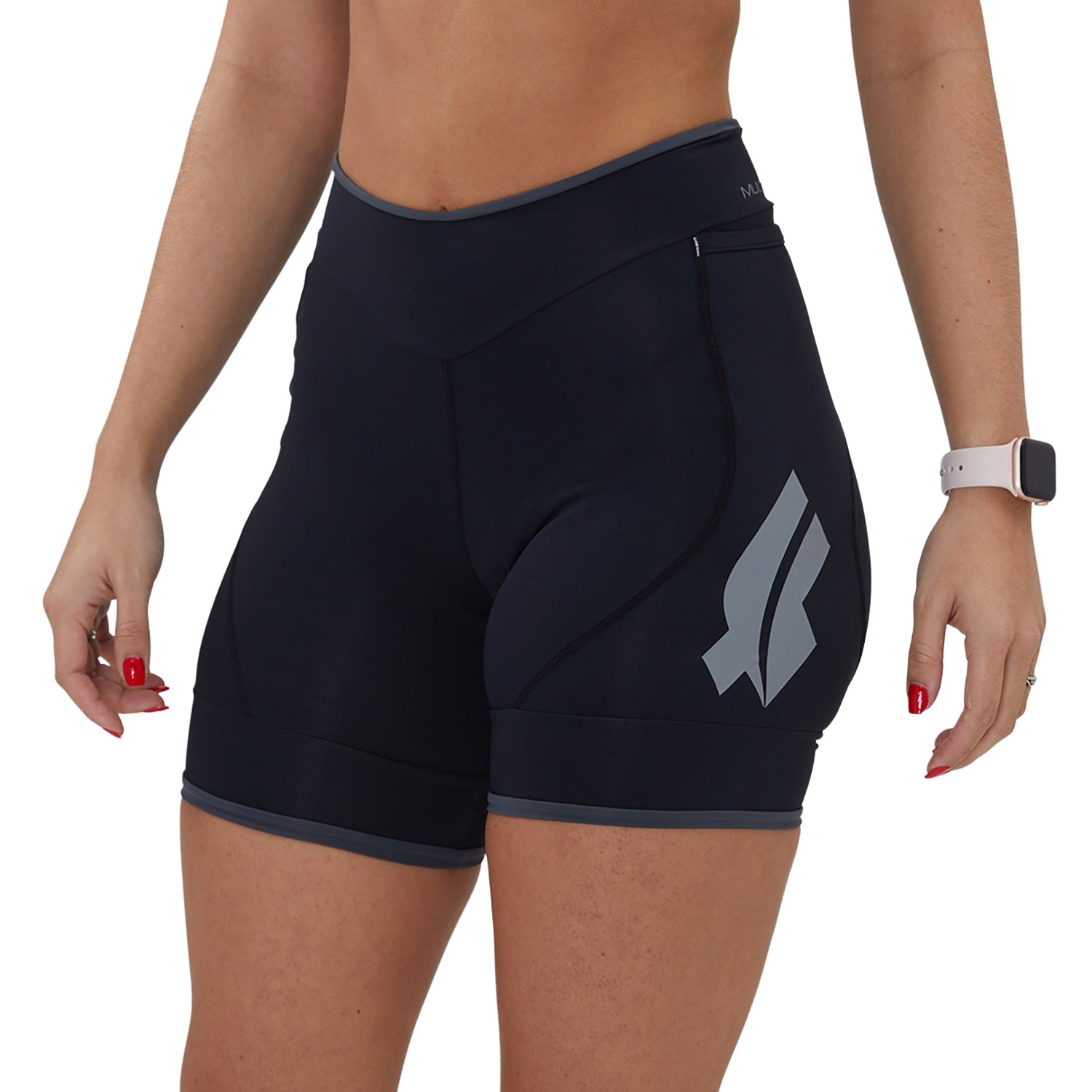 Bermuda Run Fit Feminina Preto detalhe Estanho