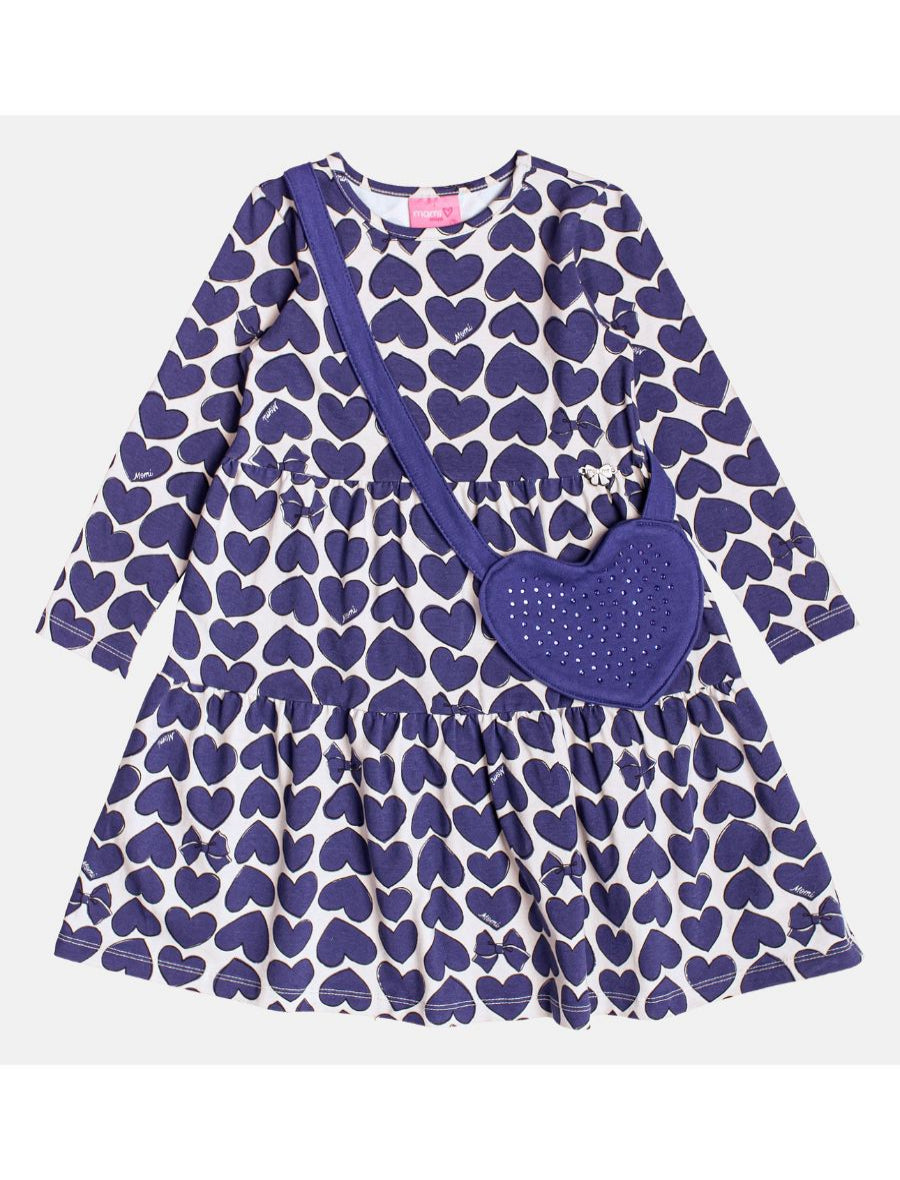 Vestido ML Corações com Bolsa e Laços Azuis