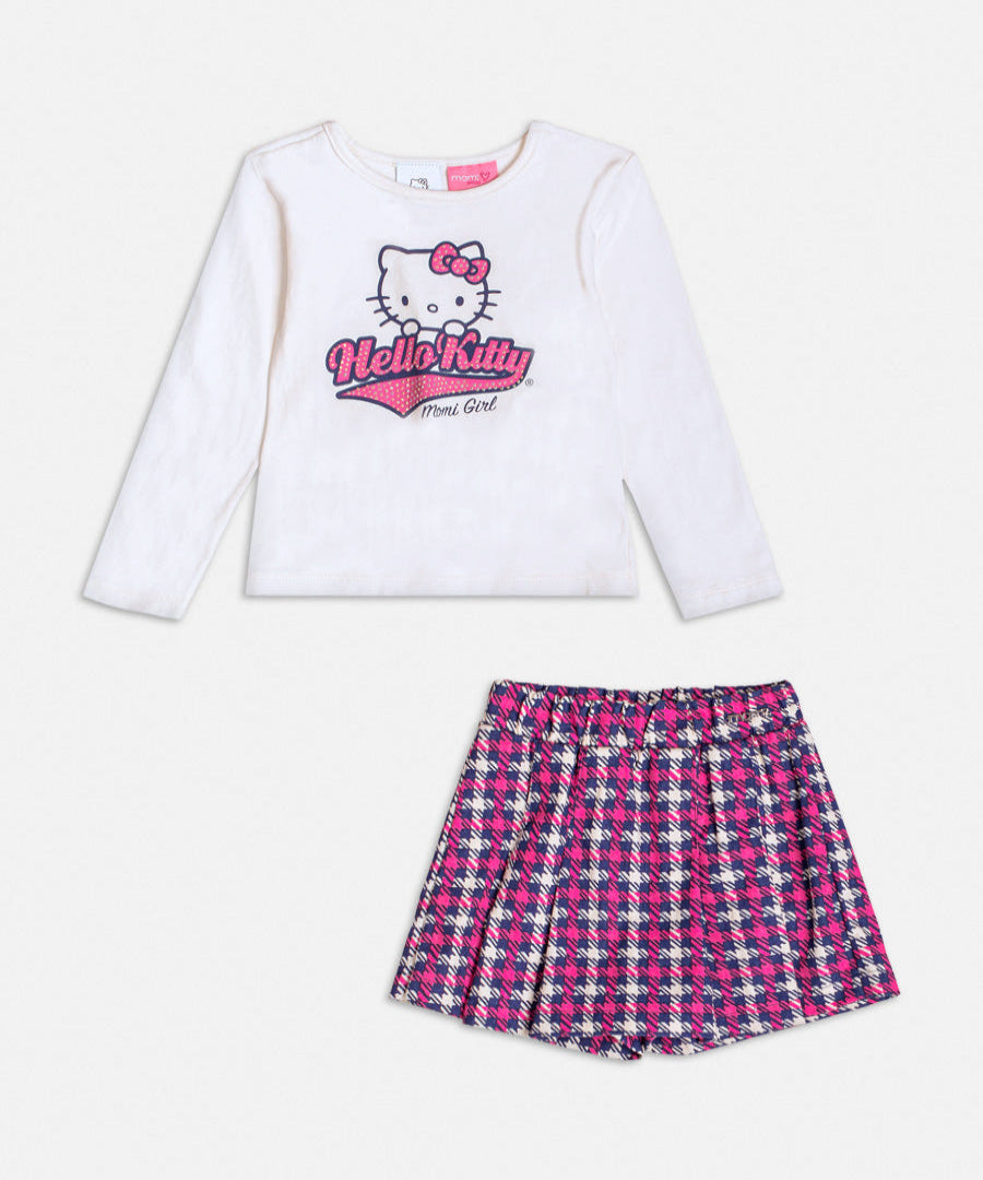 Conjunto ML Blusa Branca Hello Kitty e Shorts Rosa Infantil