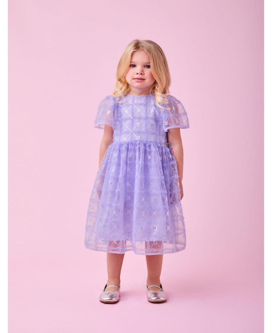Vestido de Tule Flor e Paetê Lilás