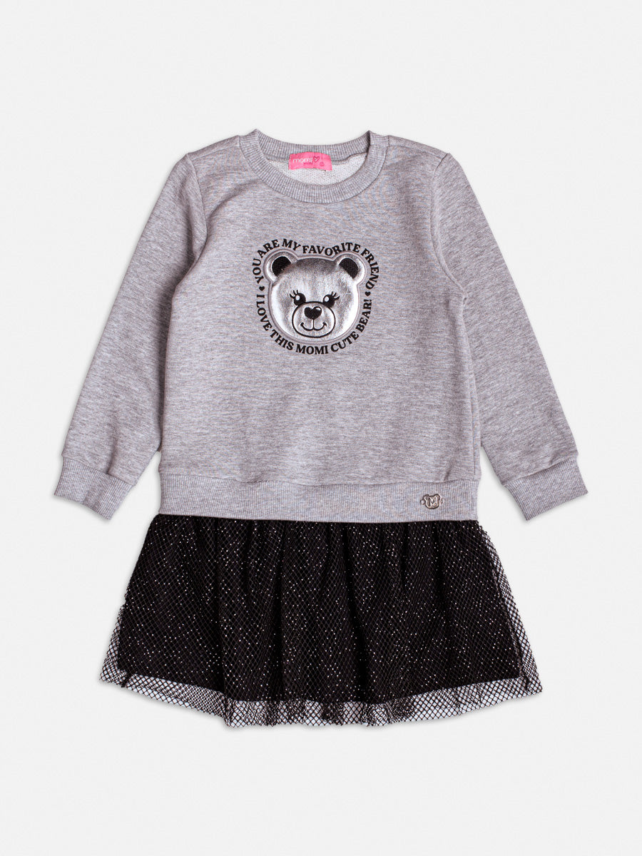 Vestido ML com Saia de Tela Mescla