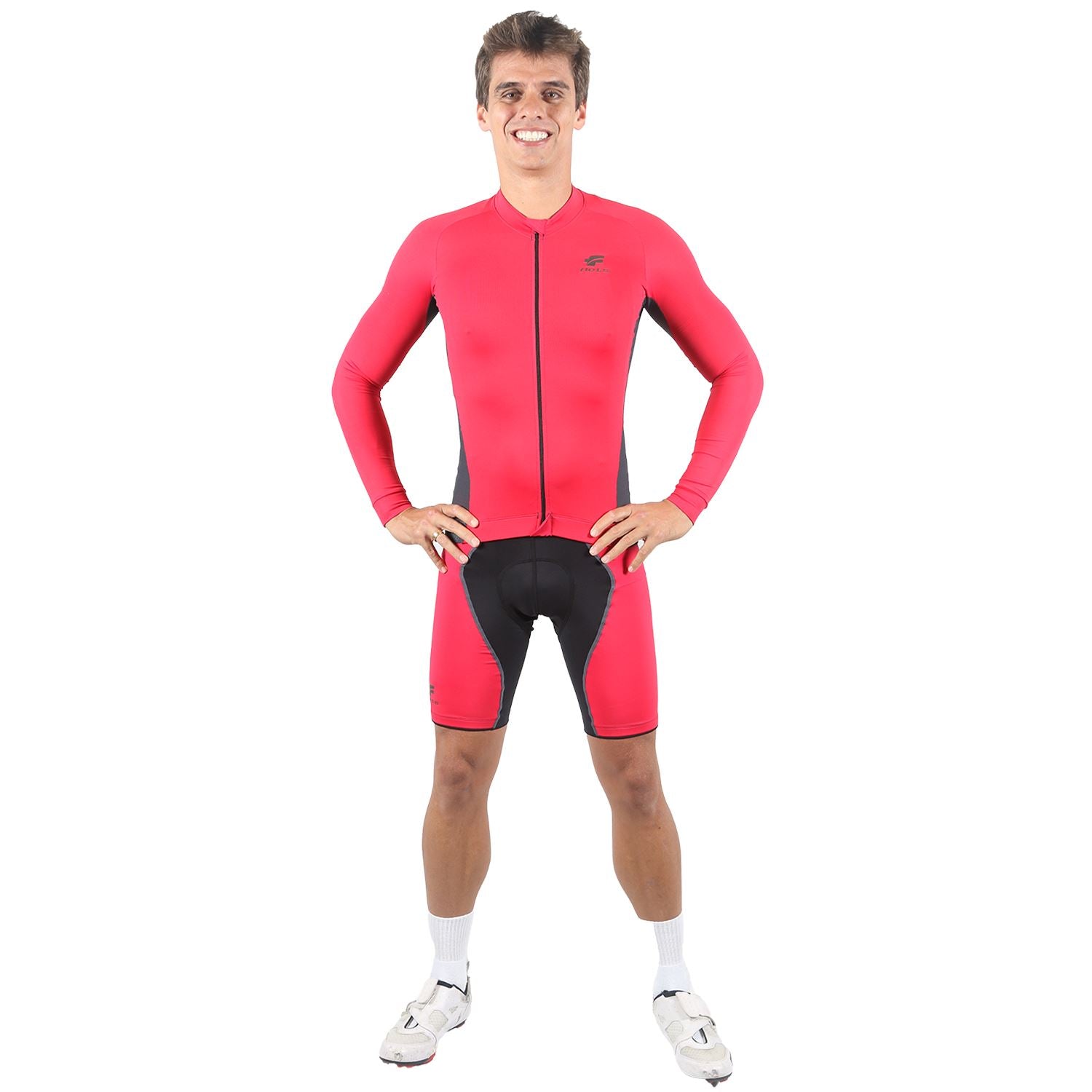 Jersey Manga Longa Ciclismo Masculina Vermelha com Estanho