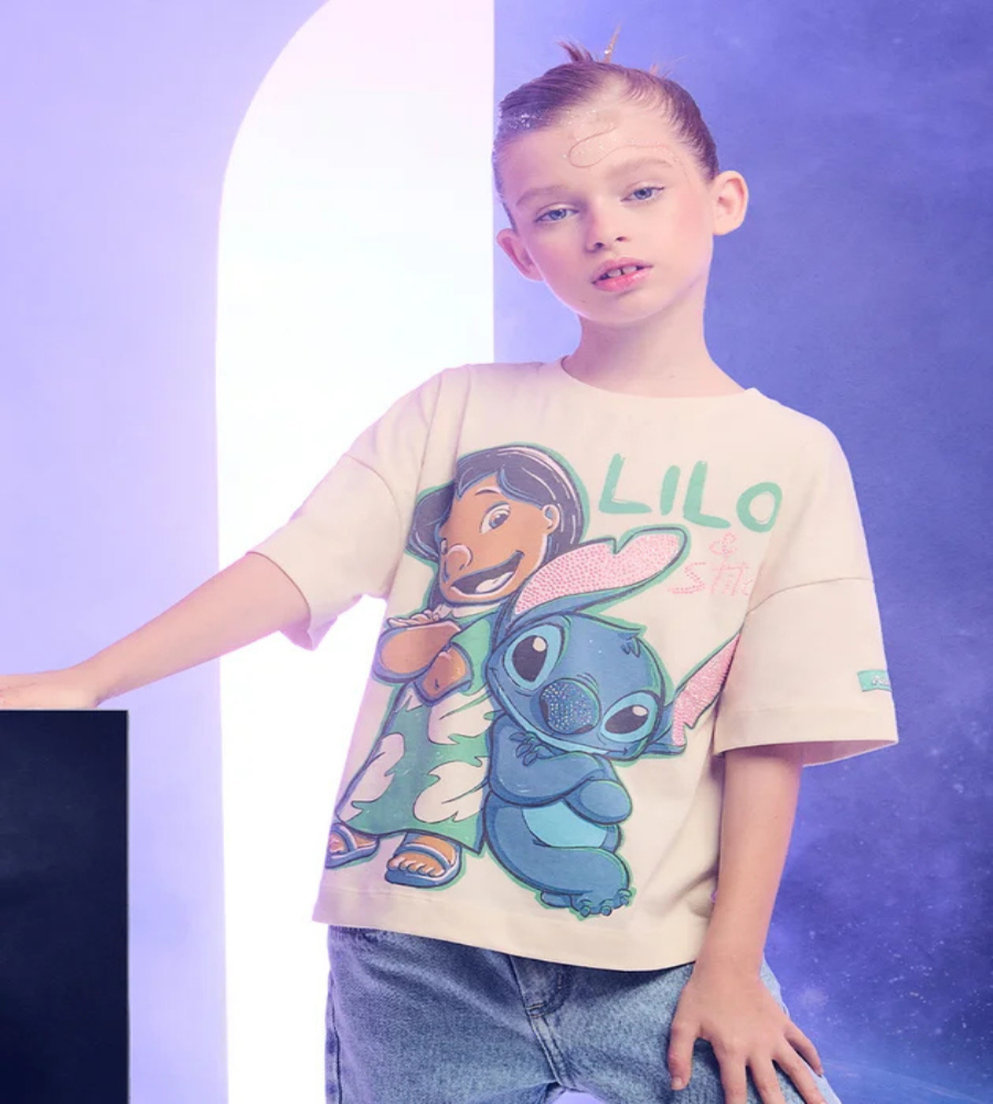 Blusa com Estampa e Strass Bege