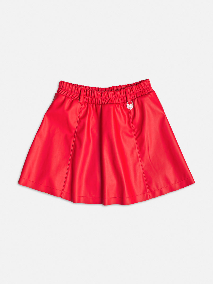 Saia de Couro com Pingente Vermelho Preppy