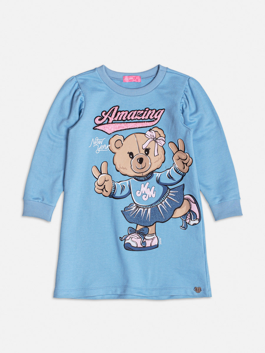 Vestido Ursinha com Patch Azul Denim