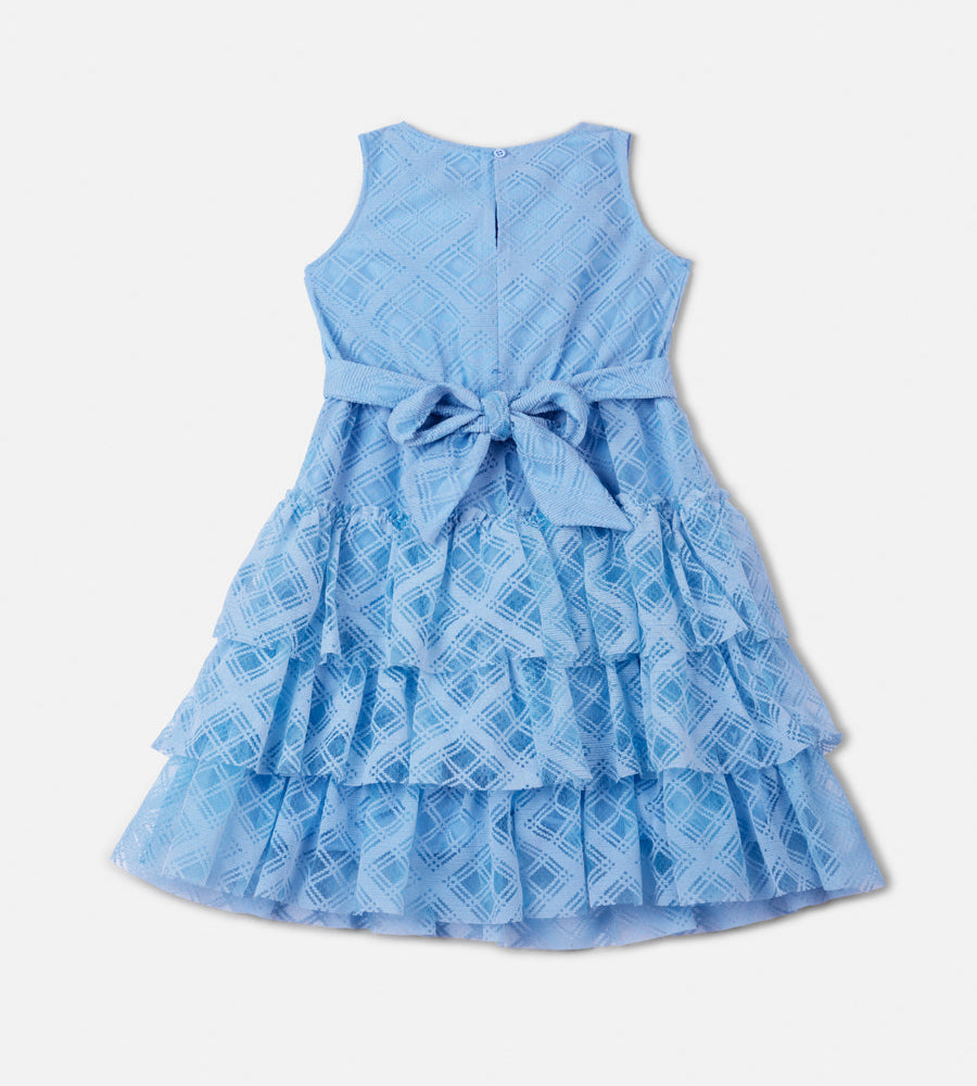 Vestido Tule Flocado Azul Celeste