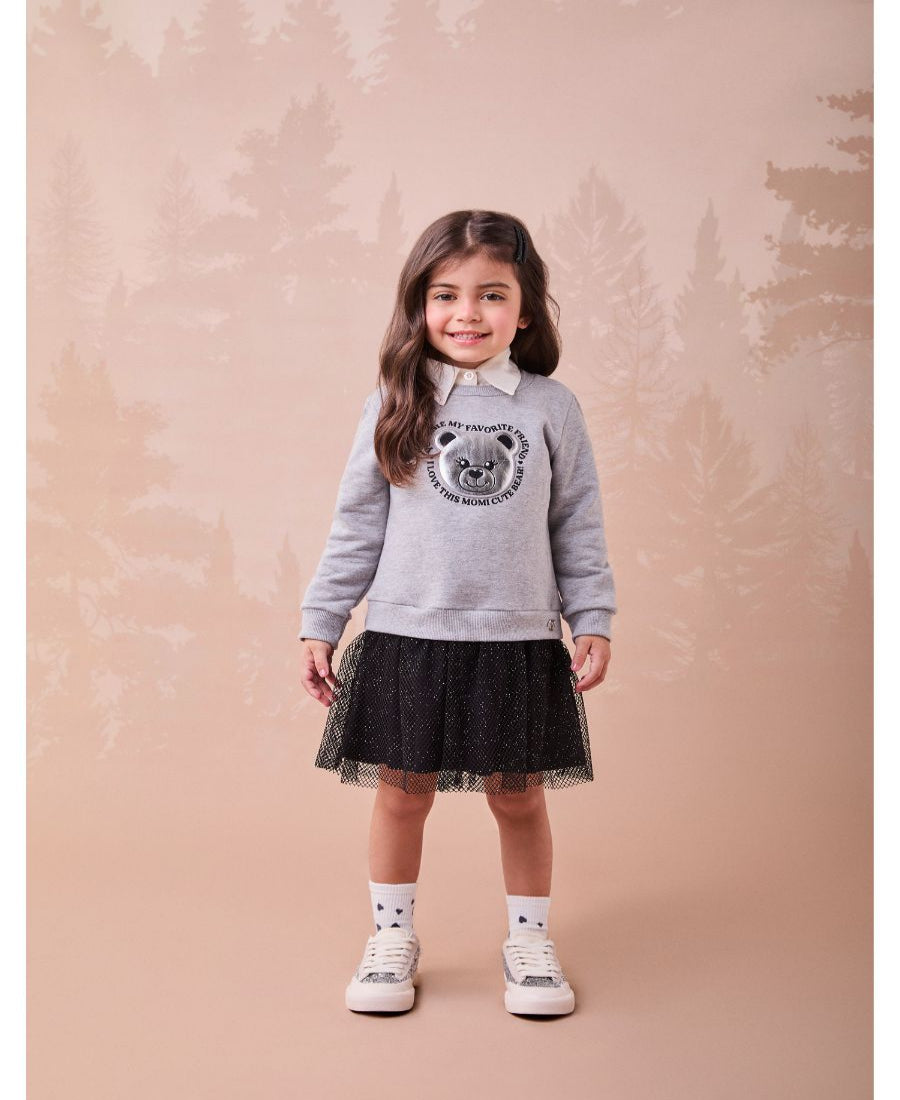 Vestido ML com Saia de Tela Mescla