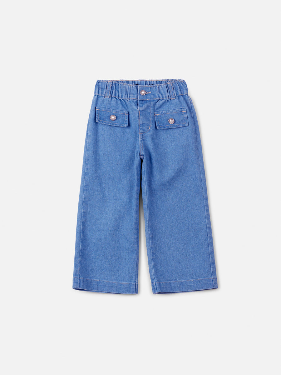 Calça Jeans com Foil Animê Glitter Prata