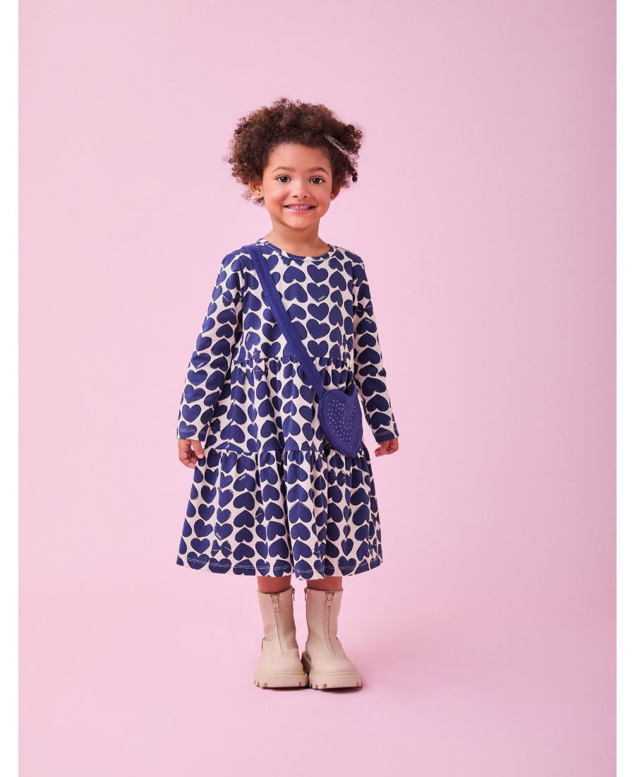 Vestido ML Corações com Bolsa e Laços Azuis