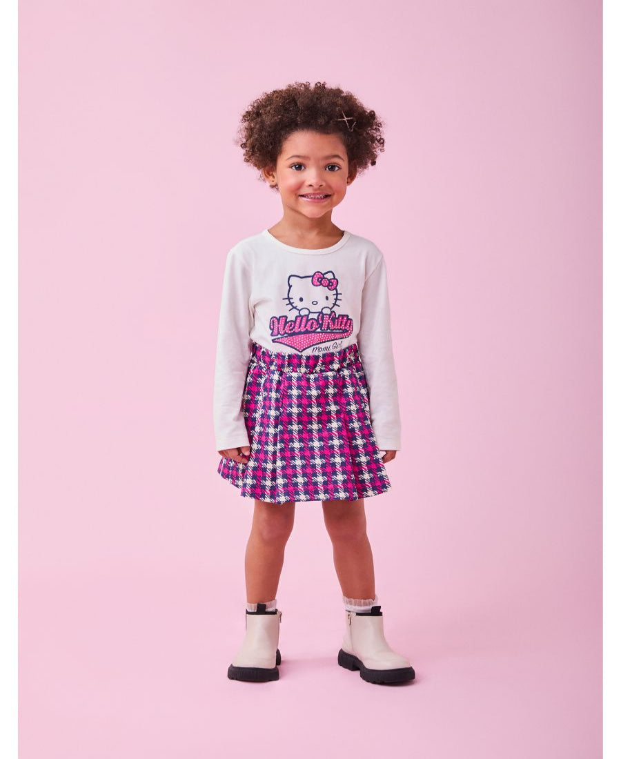 Conjunto ML Blusa Branca Hello Kitty e Shorts Rosa Infantil