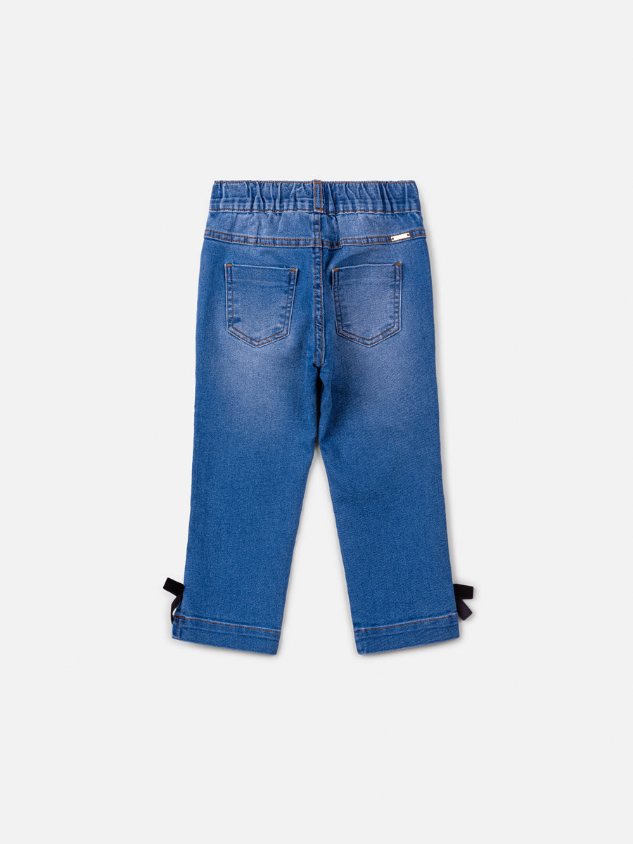 Calça Jeans infantil feminina com laços pretos