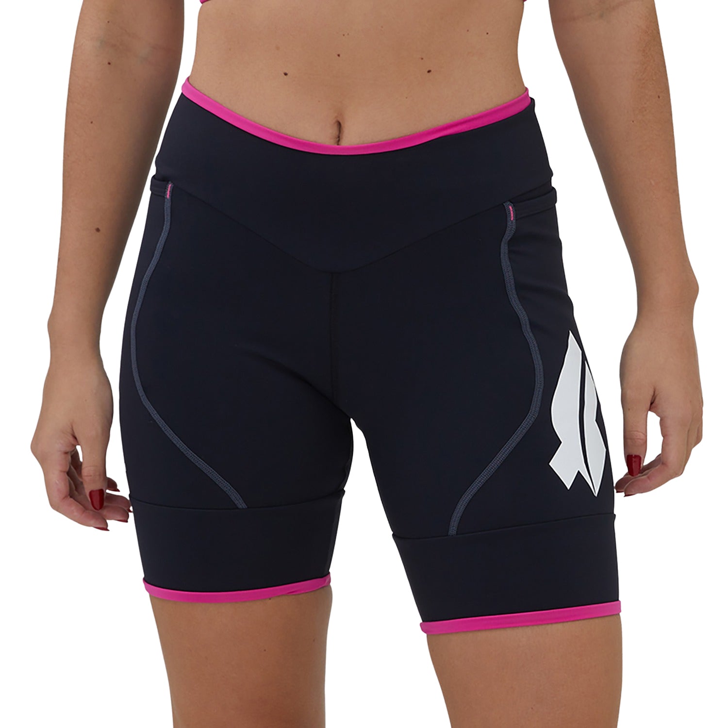 Bermuda Run Feminina 3 Bolsos Preto detalhe Rosa
