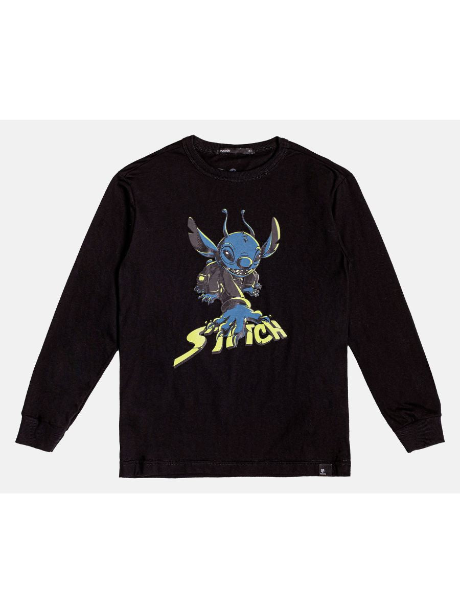 T-Shirt ML Youccie Preto com estampa do Stitch na frente