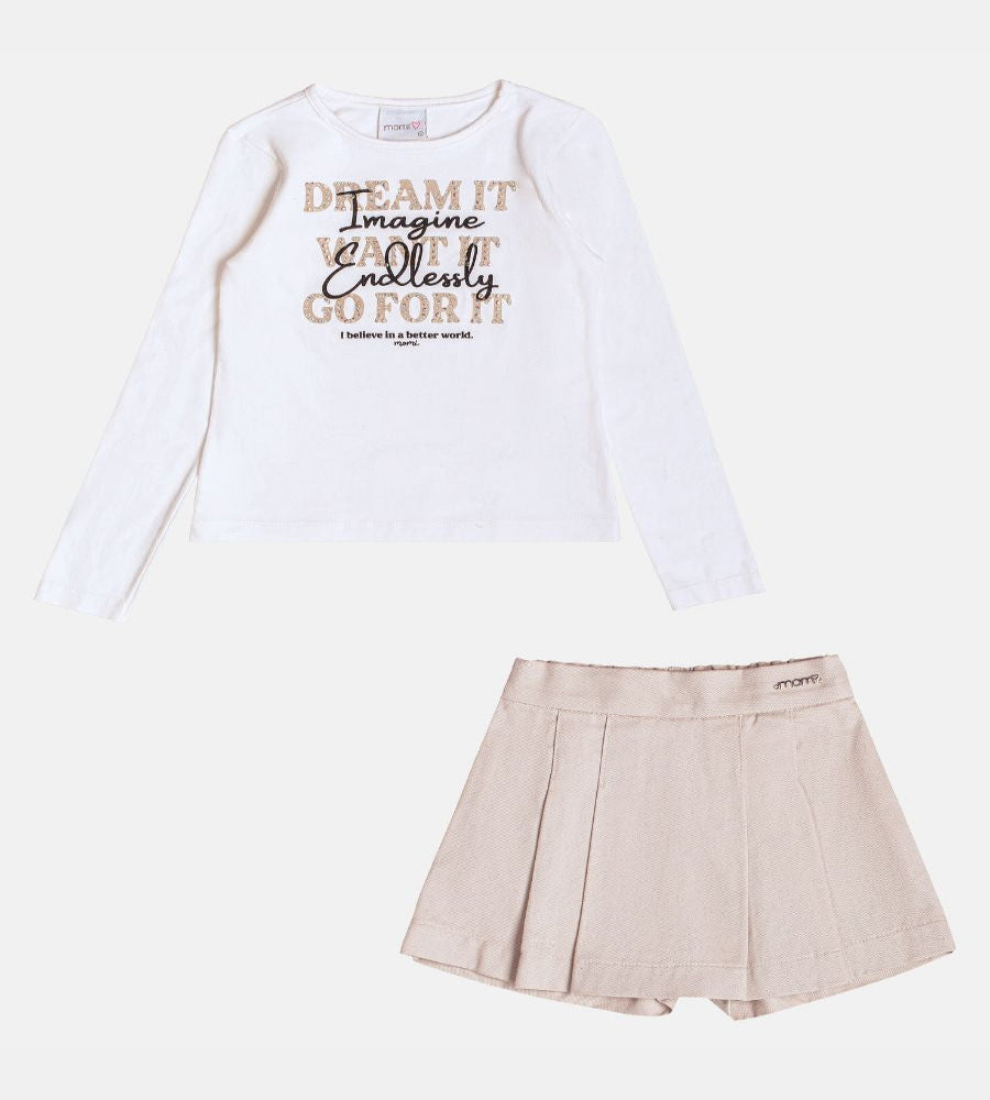 Conjunto ML Blusa Branca com estampa e Shorts Pérola Infantil