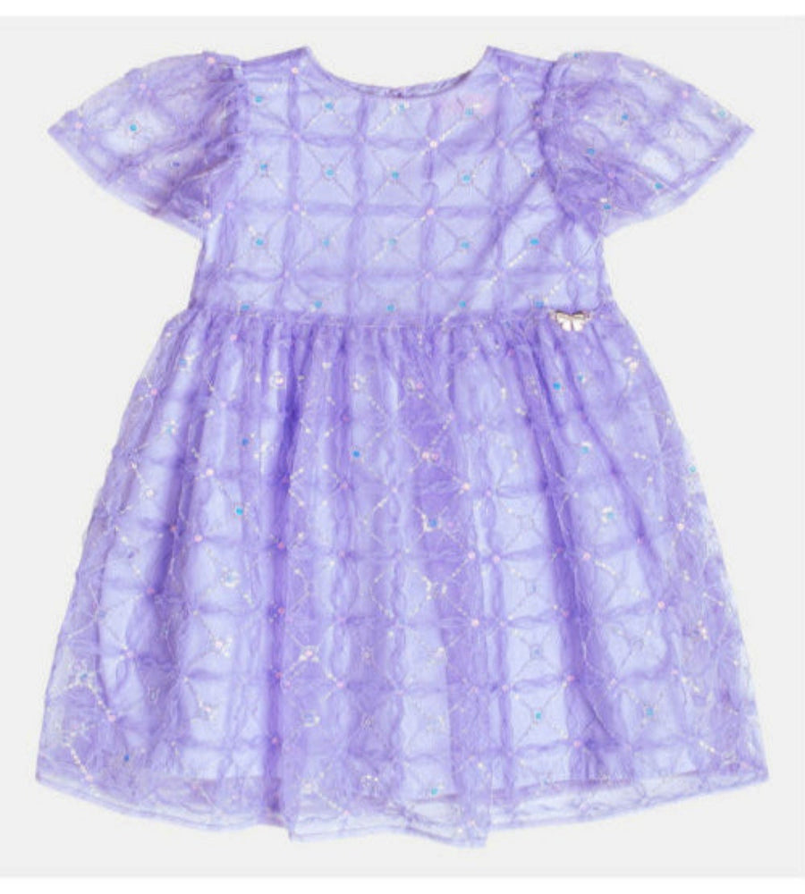 Vestido de Tule Flor e Paetê Lilás
