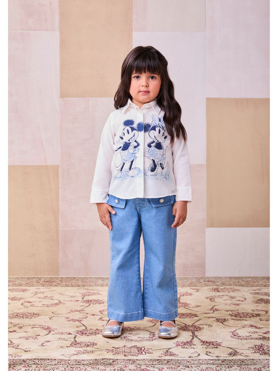 Calça Jeans com Foil Animê Glitter Prata
