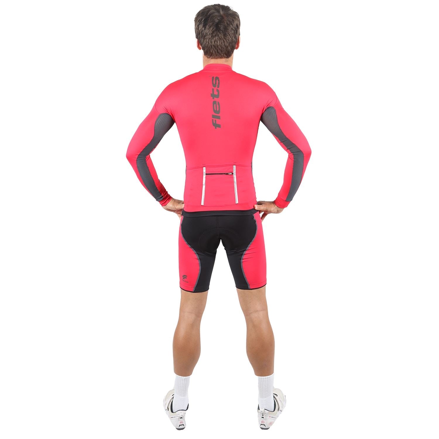 Jersey Manga Longa Ciclismo Masculina Vermelha com Estanho