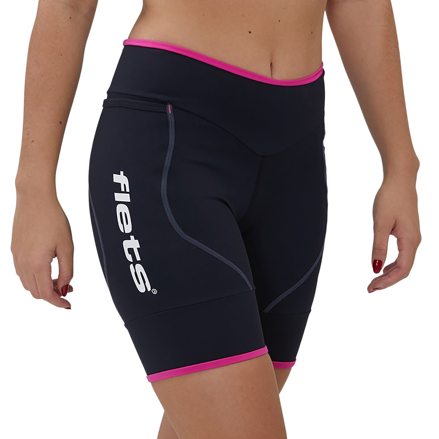 Bermuda Run Feminina 3 Bolsos Preto detalhe Rosa