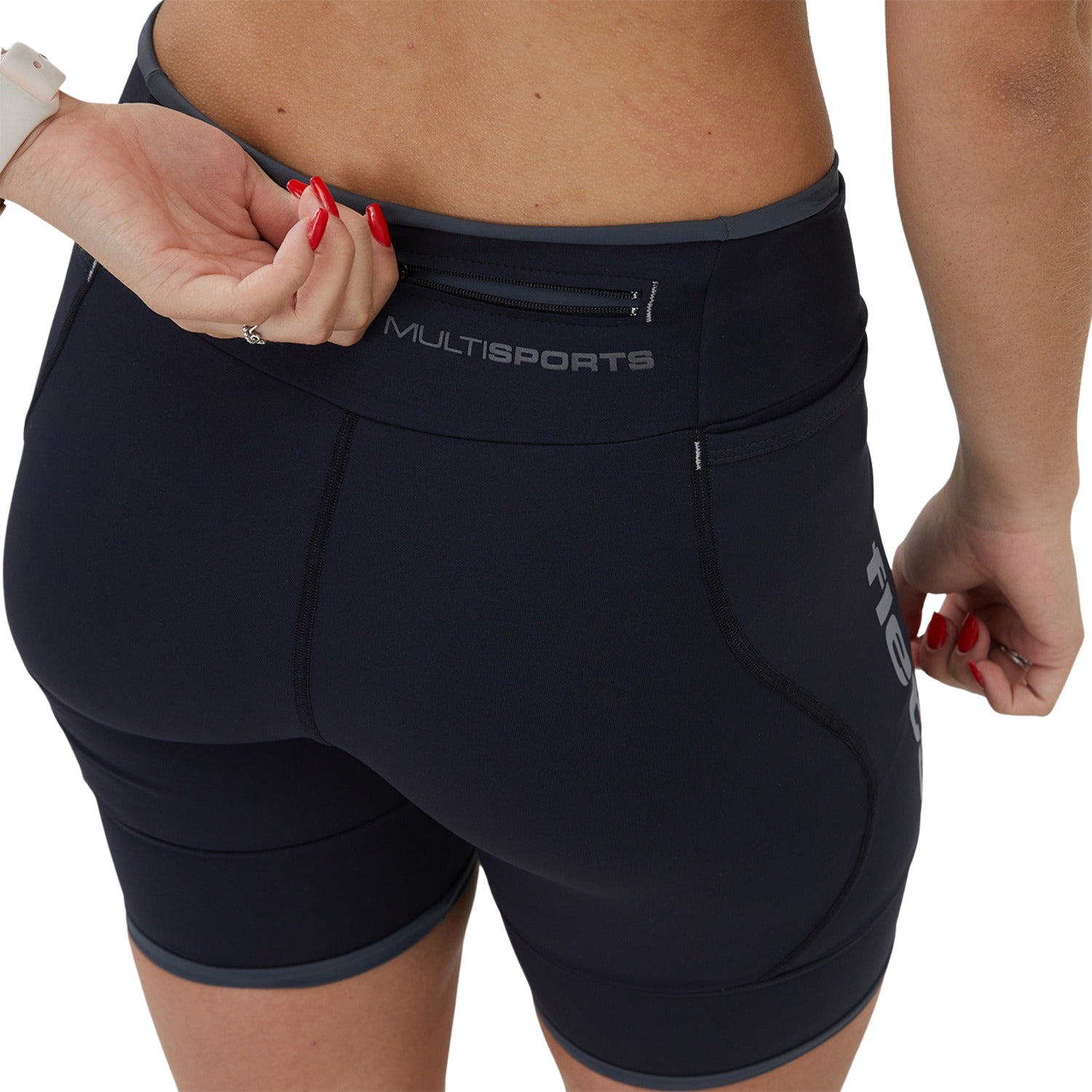 Bermuda Run Feminina 3 Bolsos Preto detalhe Estanho