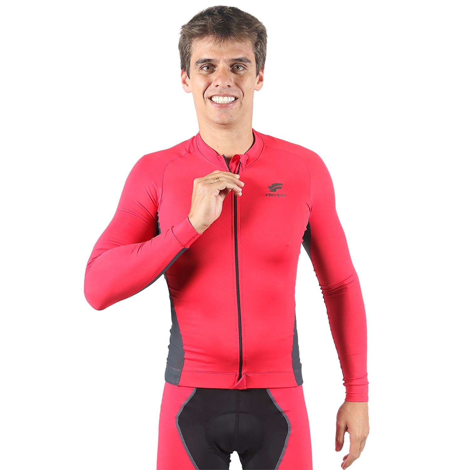 Jersey Manga Longa Ciclismo Masculina Vermelha com  Estanho