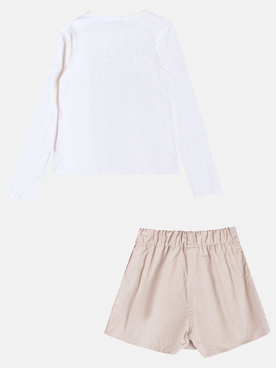 Conjunto ML Blusa Branca com estampa e Shorts Pérola Infantil