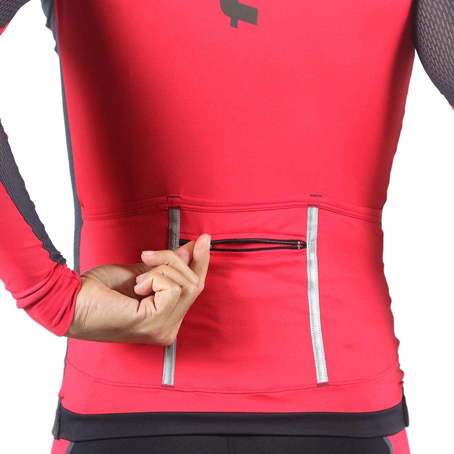 Jersey Manga Longa Ciclismo Masculina Vermelha com  Estanho