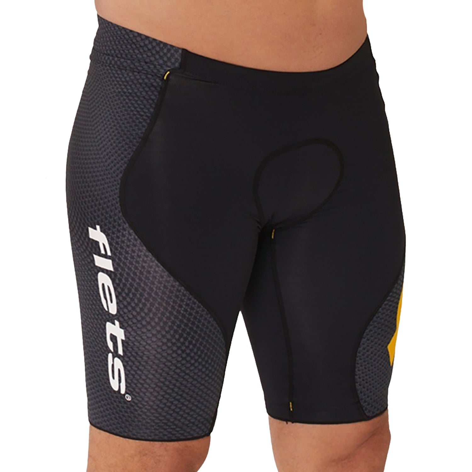 Bermuda Triathlon Masculina Preto ffe e logo f amarelo