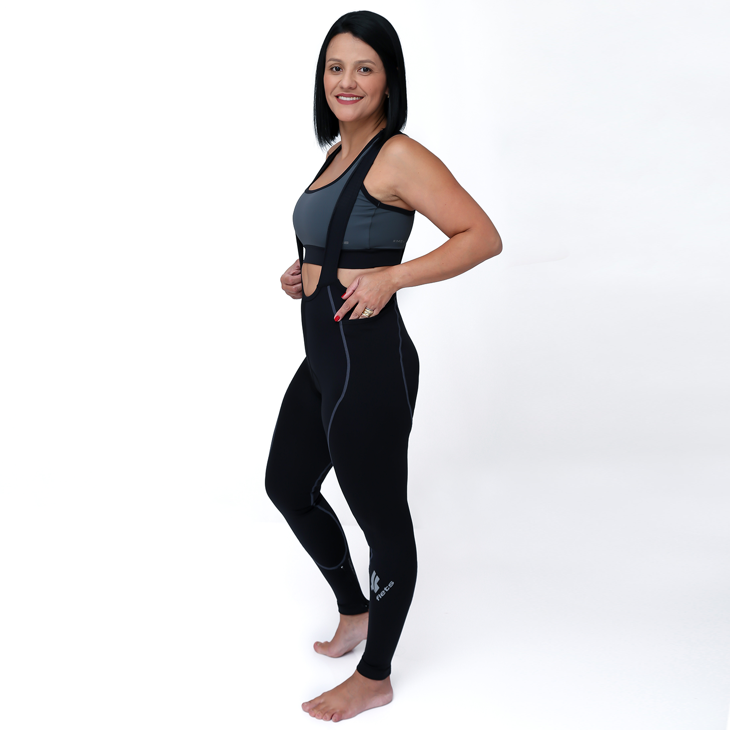 Calça Bretelle Nova Cycletech Feminina Preto com Estanho