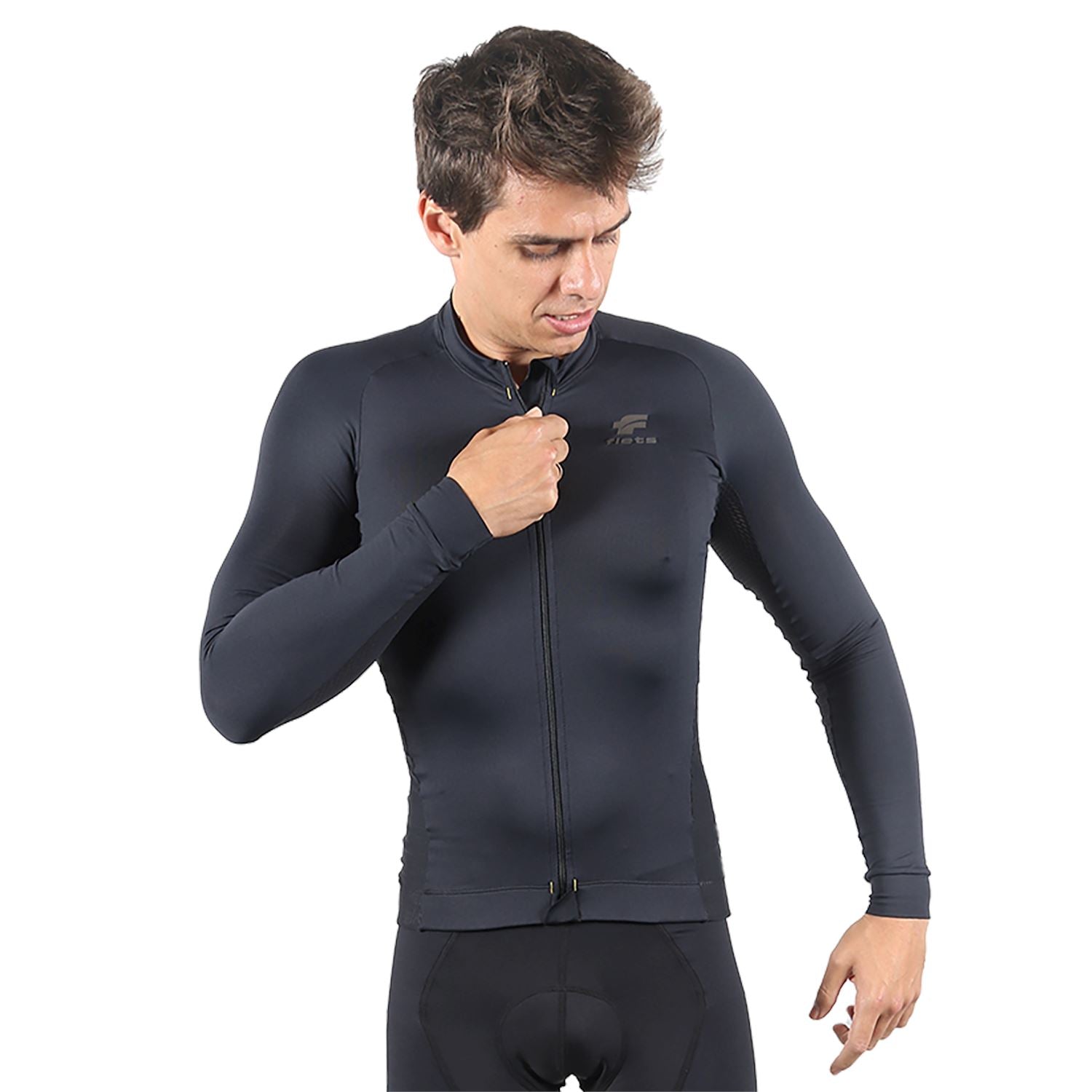 Jersey Manga Longa Ciclismo Masculina Preto