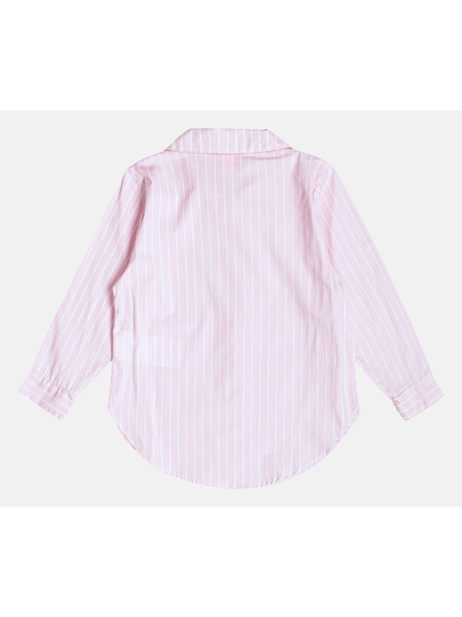 Camisa ML Listrada com Strass Média Rosa/Off