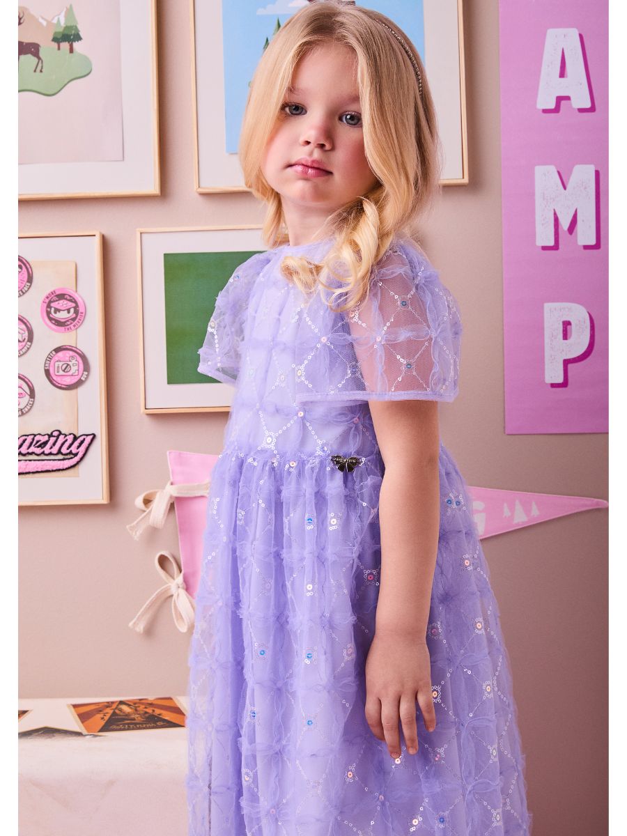 Vestido de Tule Flor e Paetê Lilás