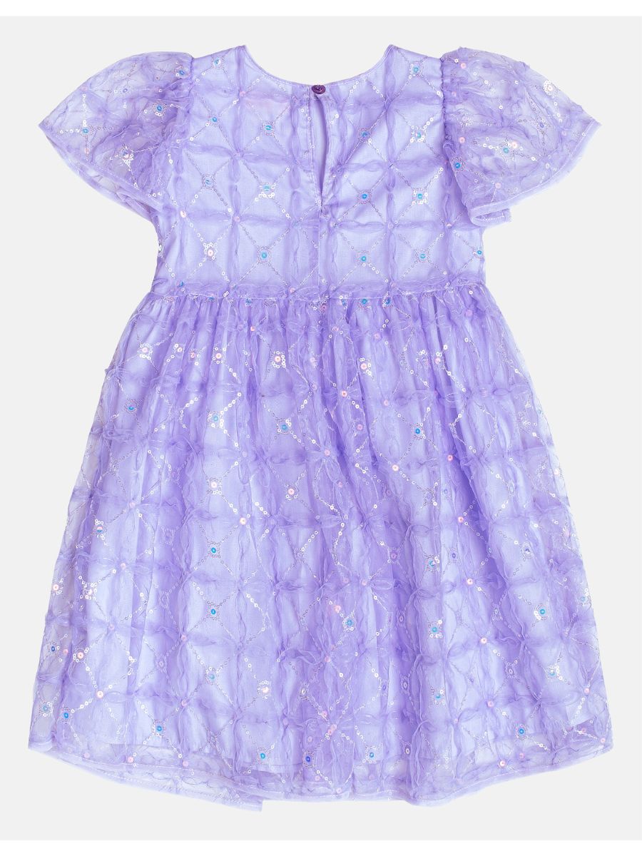 Vestido de Tule Flor e Paetê Lilás
