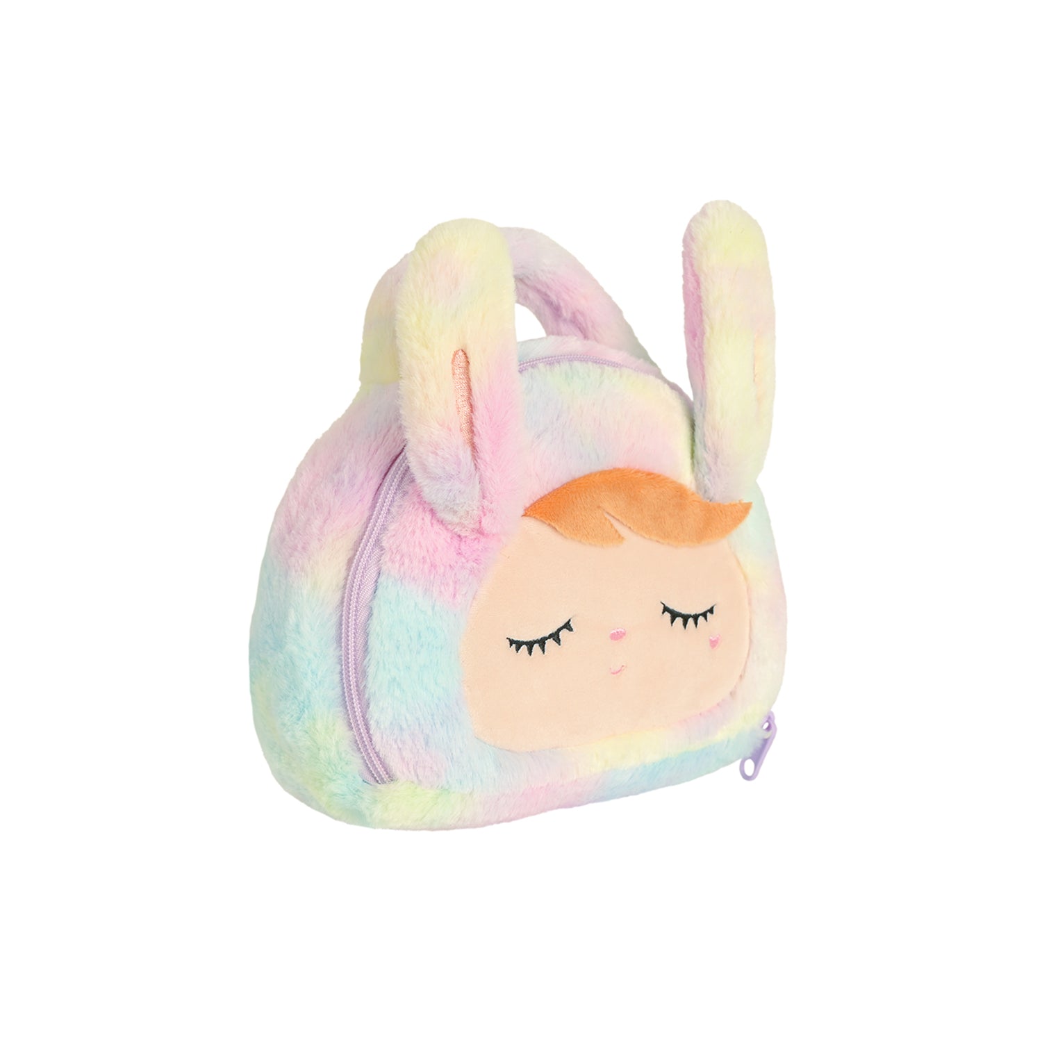 Bolsa Metoo Plush Coelha Rosa Arco-Íris com Alça de Mão