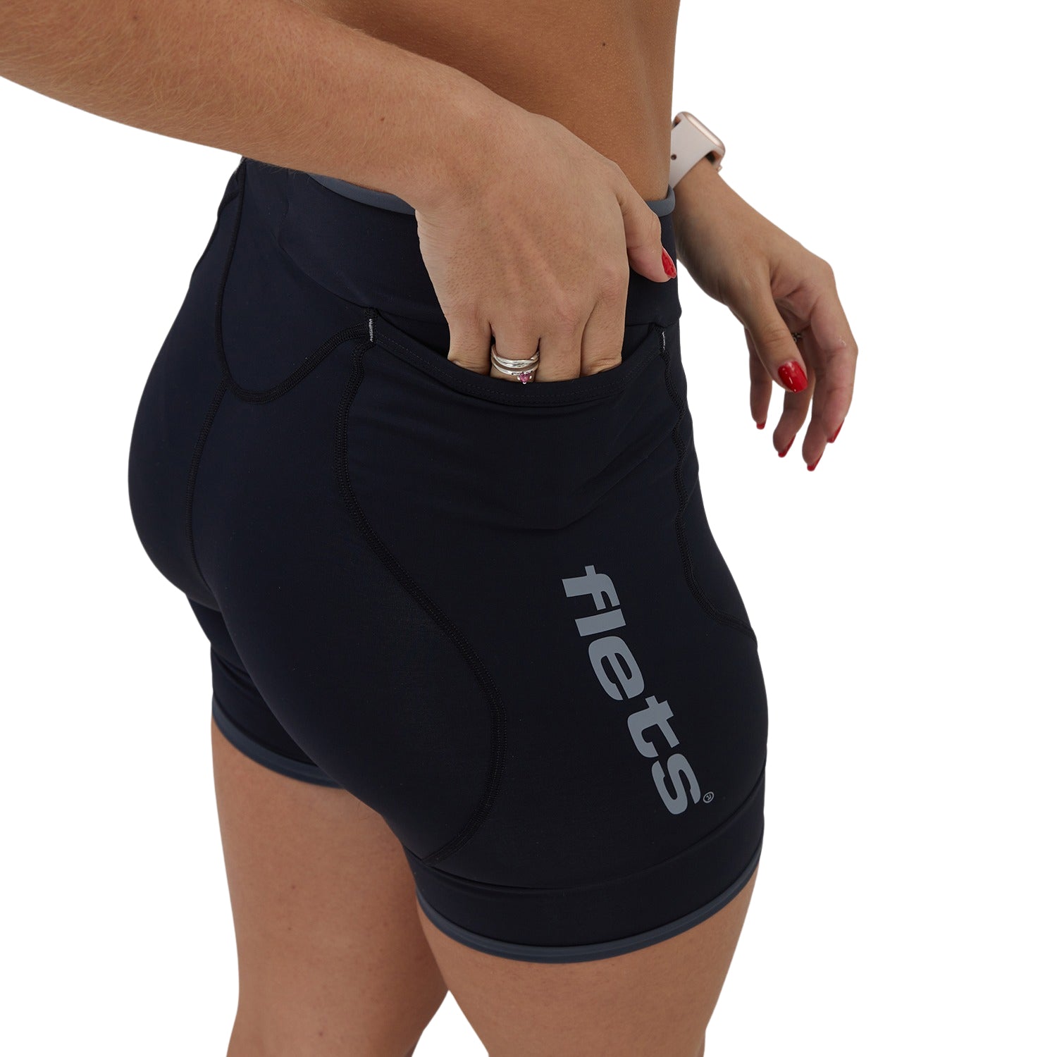 Bermuda Run Fit Feminina Preto detalhe Estanho