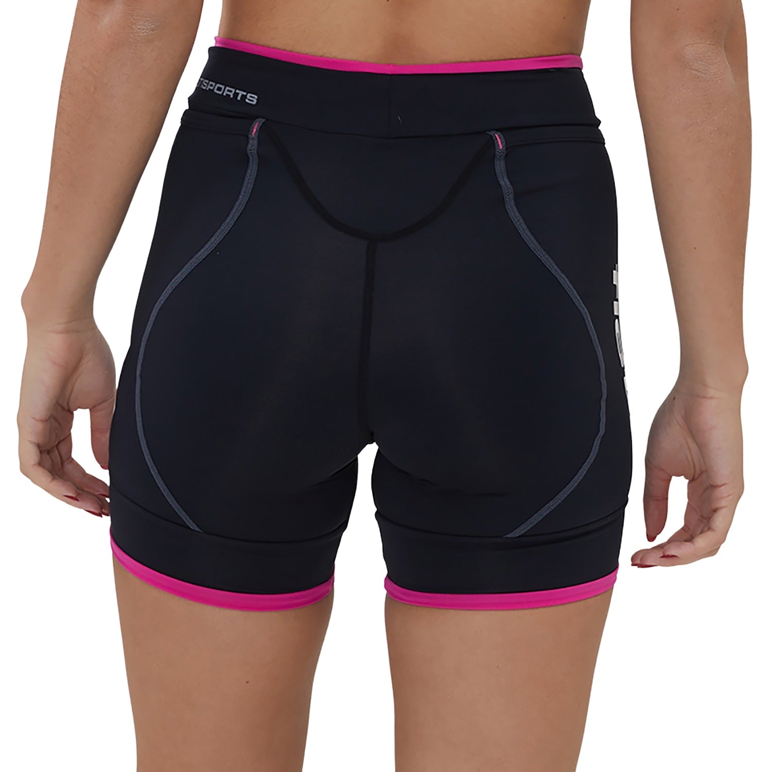 Bermuda Run Fit Feminina Preto detalhe Rosa