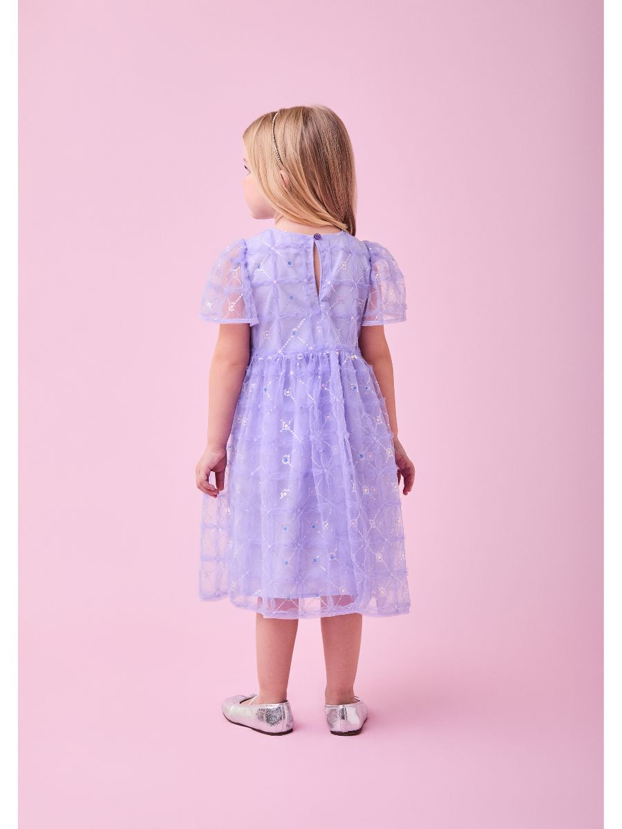 Vestido de Tule Flor e Paetê Lilás
