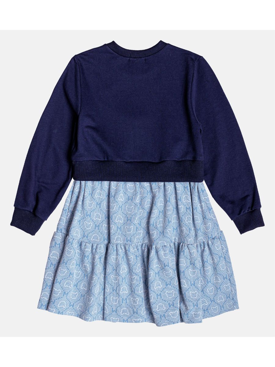 Vestido com Saia Jacquard Urso Azul Marinho