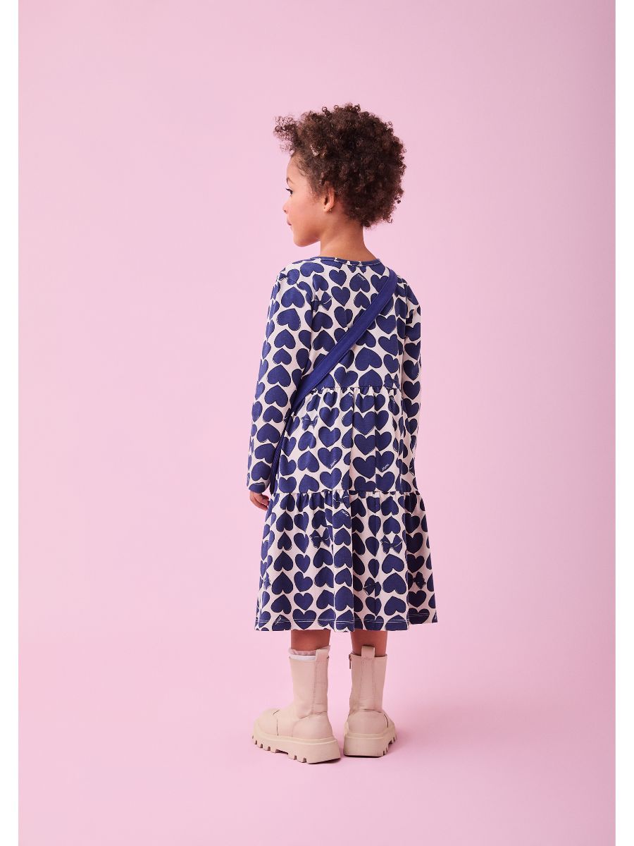 Vestido ML Corações com Bolsa e Laços Azuis