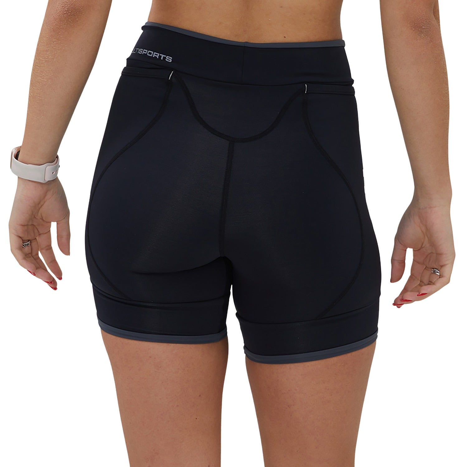 Bermuda Run Fit Feminina Preto detalhe Estanho