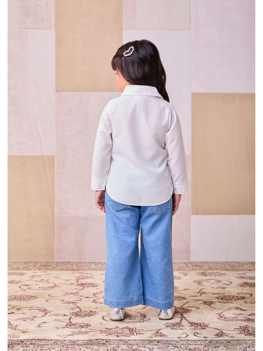 Calça Jeans com Foil Animê Glitter Prata