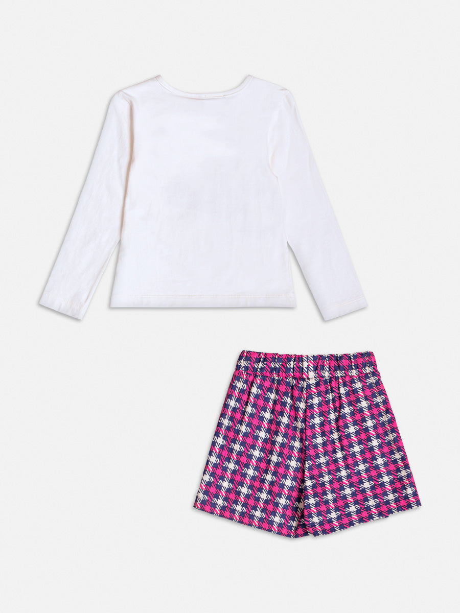 Conjunto ML Blusa Branca Hello Kitty e Shorts Rosa Infantil