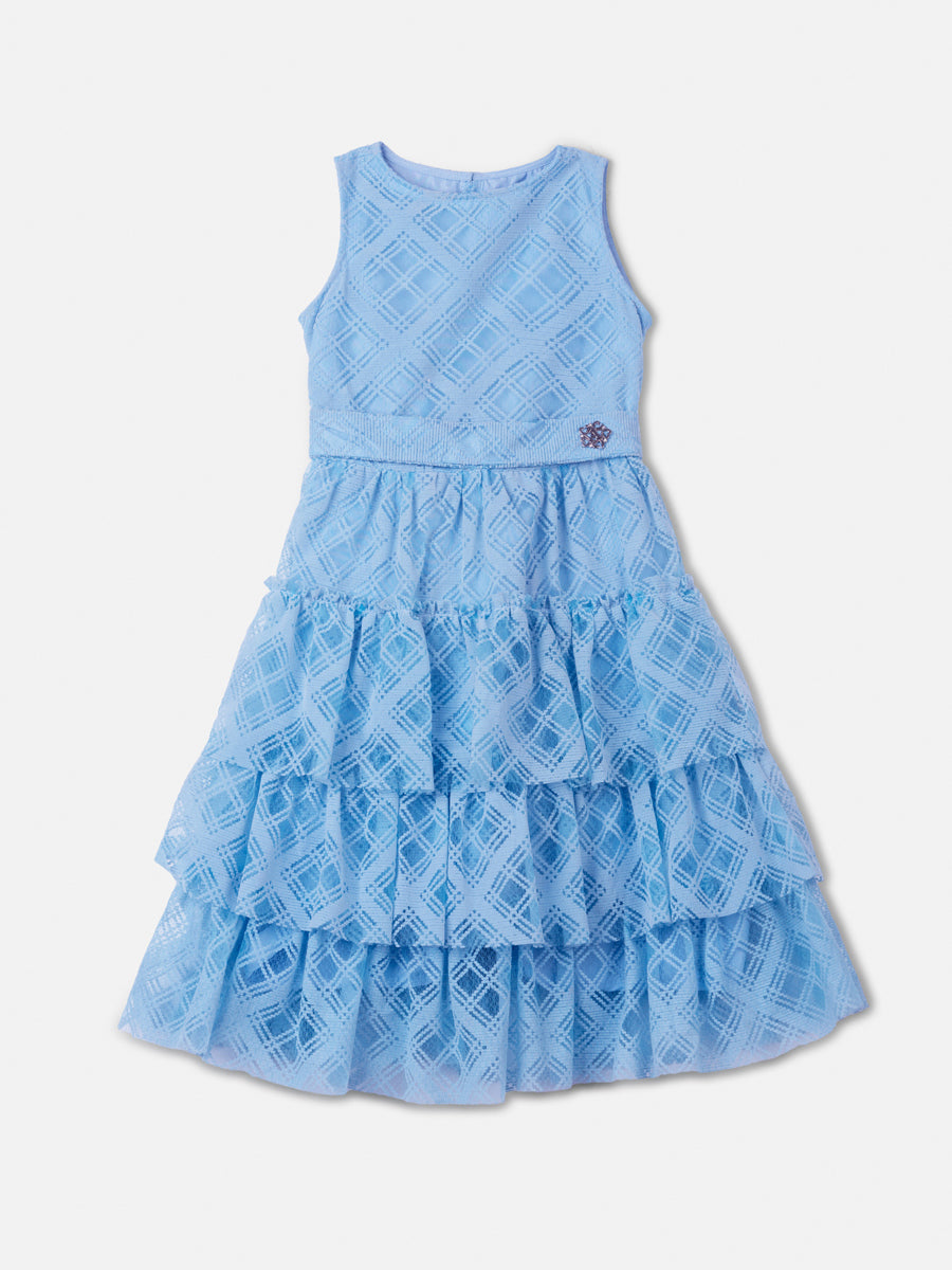 Vestido Tule Flocado Azul Celeste