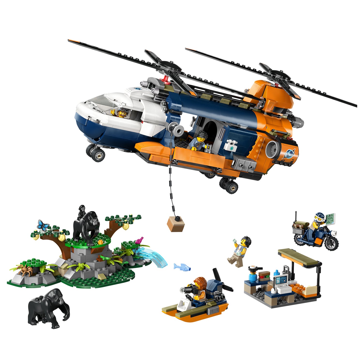 Lego City - Helicóptero Jungle Explorer no Acampamento Base