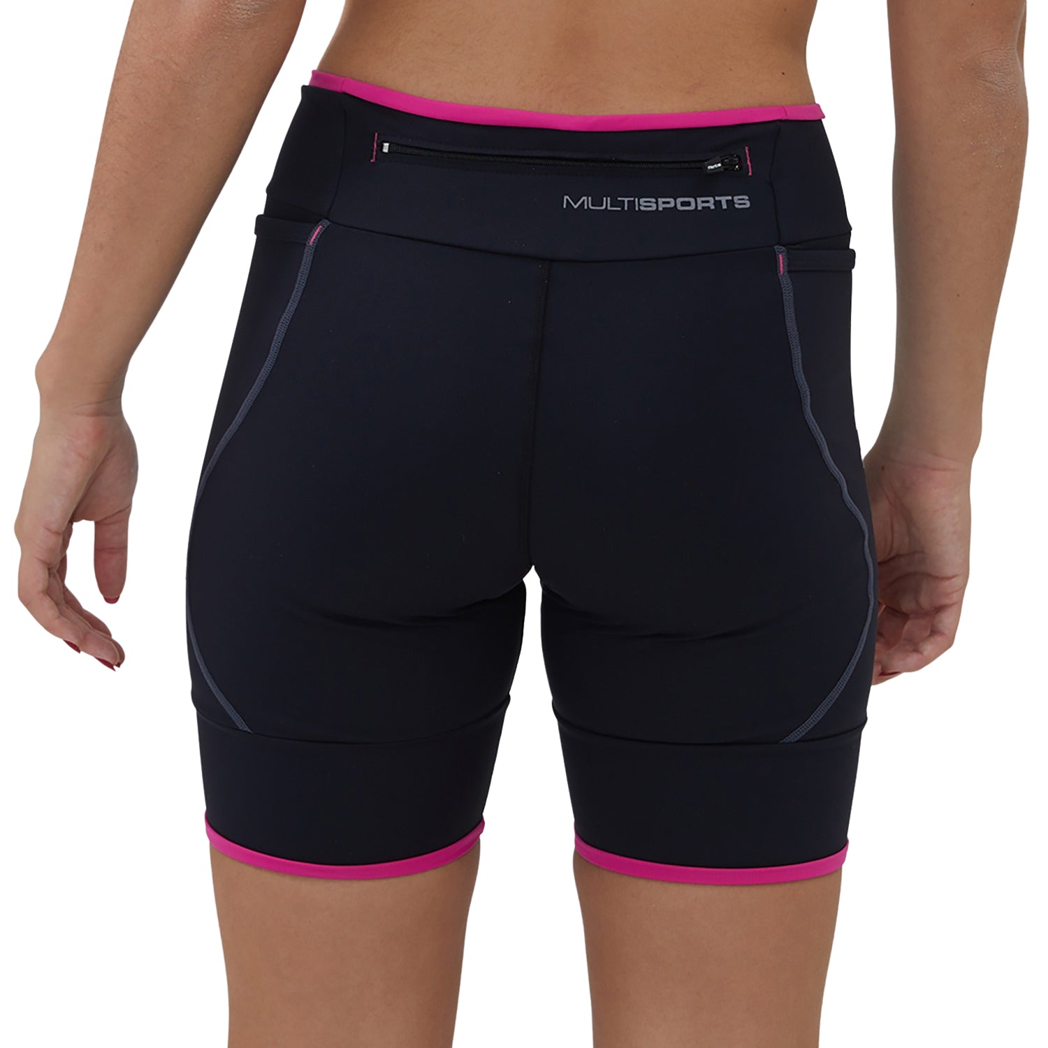 Bermuda Run Feminina 3 Bolsos Preto detalhe Rosa