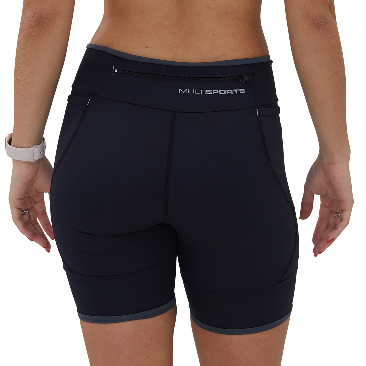 Bermuda Run Feminina 3 Bolsos Preto detalhe Estanho