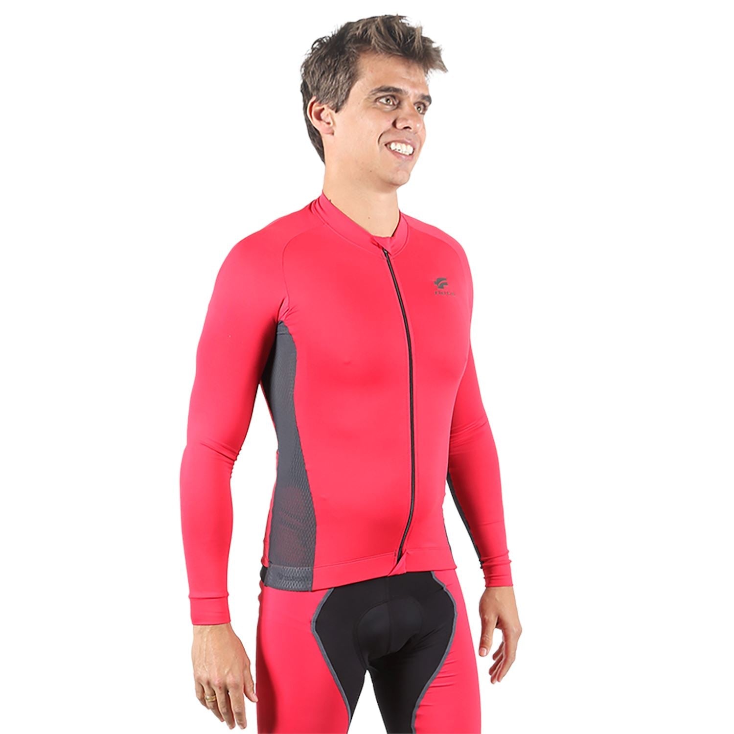 Jersey Manga Longa Ciclismo Masculina Vermelha com  Estanho