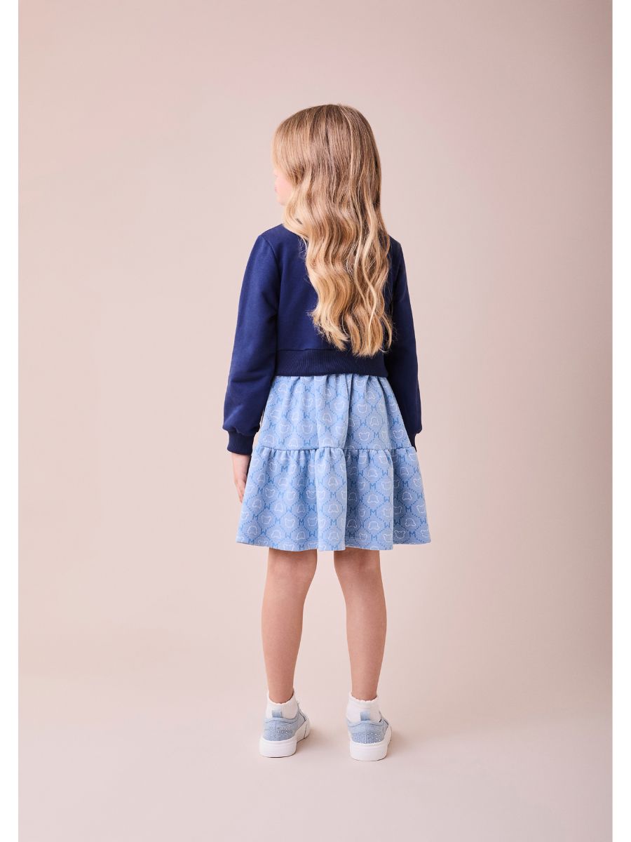 Vestido com Saia Jacquard Urso Azul Marinho