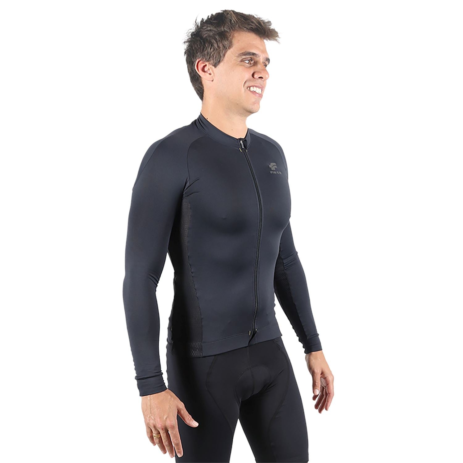 Jersey Manga Longa Ciclismo Masculina Preto
